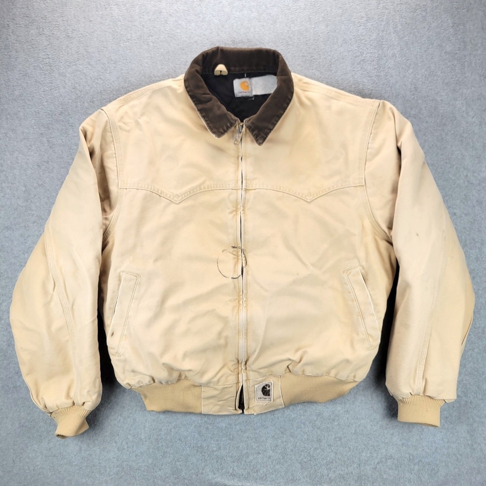 Carhartt Santa Fe Jacket Mens L Tan Canvas Quilted Western Bomber J14 DES